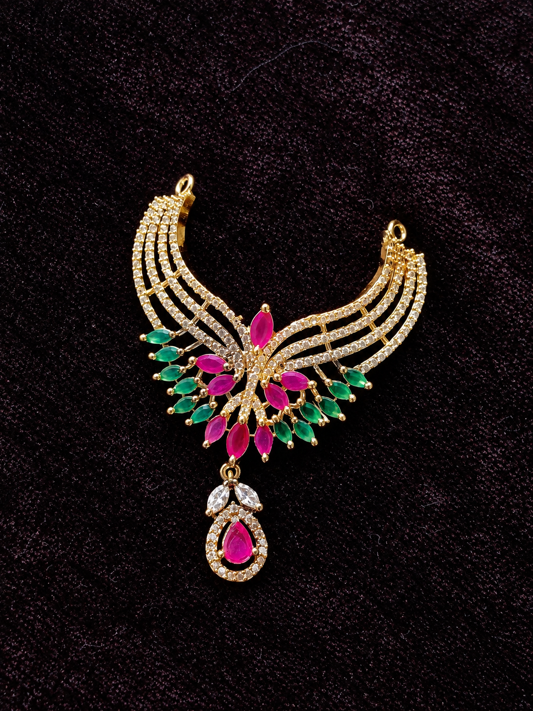Pink & Green AD Floral Designer Necklace