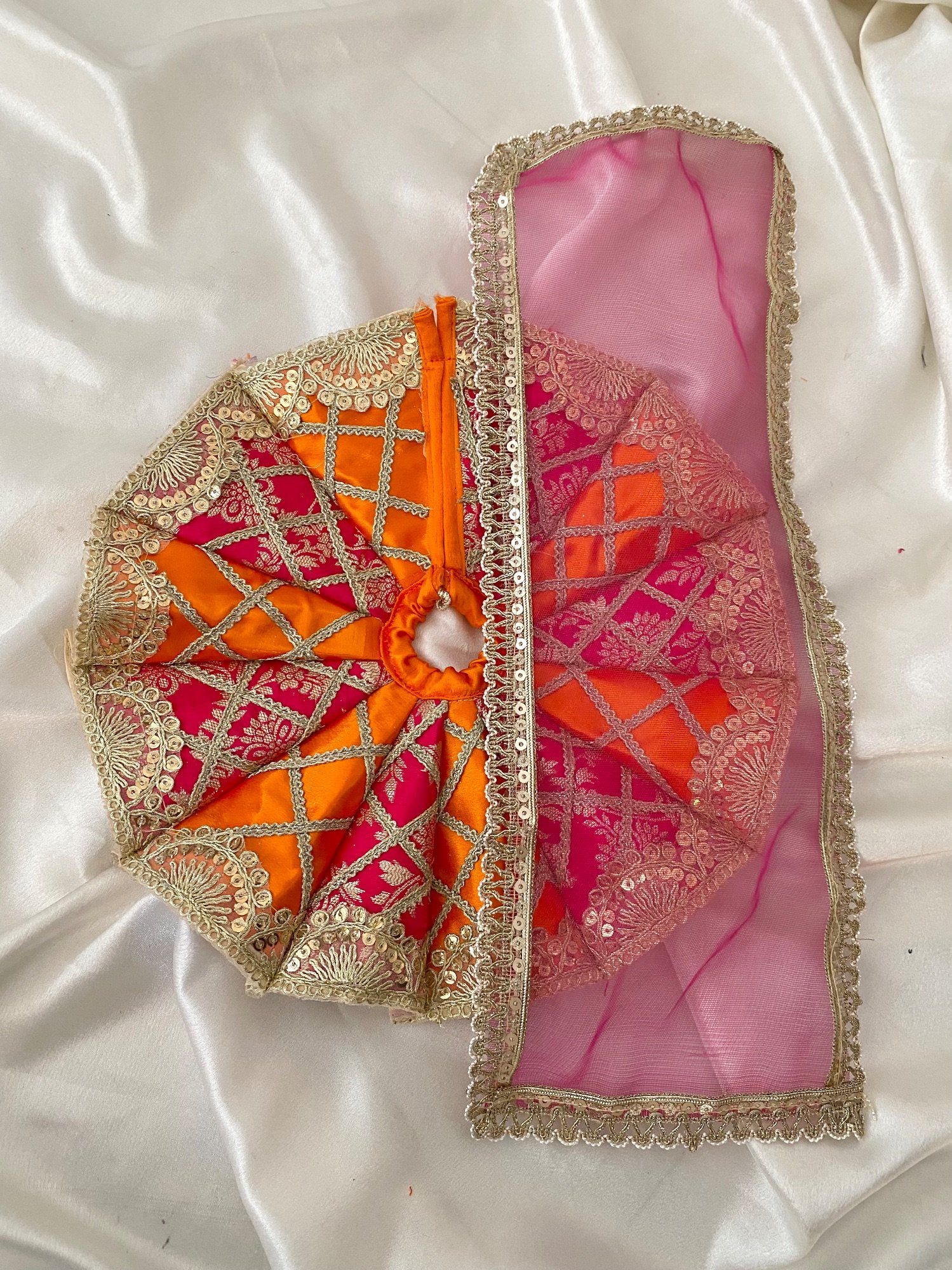 Orange Rani Pink Designer Poshak for radha rani